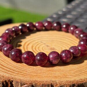 Hand Crafted ✦ Garnet Stone Bead Bracelet ✦ Deep Red Stretch Crystal Jewelry OS